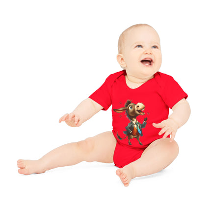 SnuggleNest Organic Baby Bodysuit (Short Sleeves) Donkey