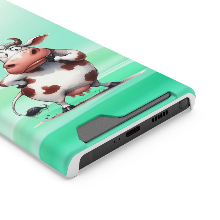 EnchantGuard Phone Case with Card Holder: Style Meets Functionality - Cow