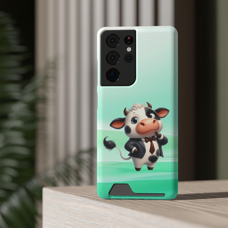 EnchantGuard Phone Case with Card Holder: Style Meets Functionality - Cow