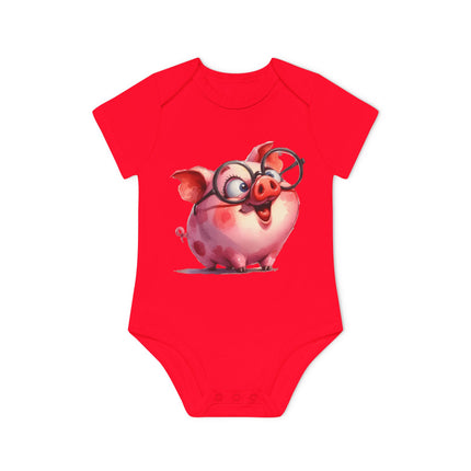 SnuggleNest Organic Baby Bodysuit (Short Sleeves) Pig