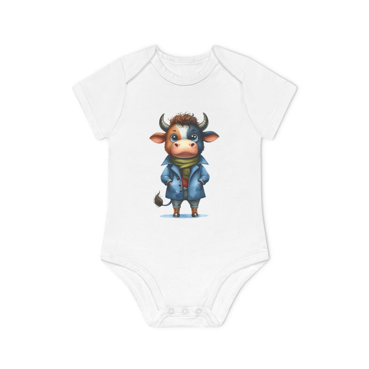 SnuggleNest Organic Baby Bodysuit (Short Sleeves) Cow