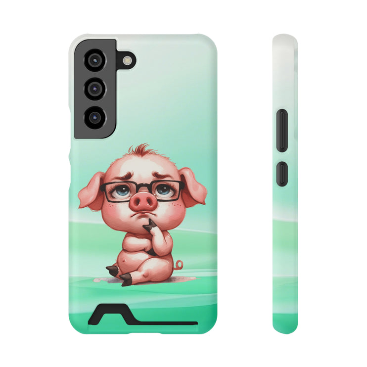 EnchantGuard Phone Case with Card Holder: Style Meets Functionality - Pig