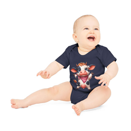 SnuggleNest Organic Baby Bodysuit (Short Sleeves) Cow