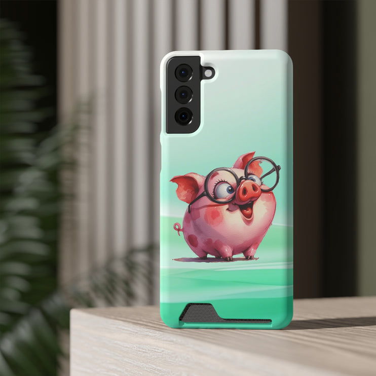 EnchantGuard Phone Case with Card Holder: Style Meets Functionality - Pig