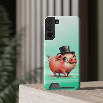 EnchantGuard Phone Case with Card Holder: Style Meets Functionality - Pig