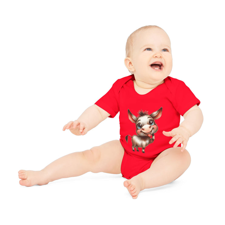 SnuggleNest Organic Baby Bodysuit (Short Sleeves) Donkey