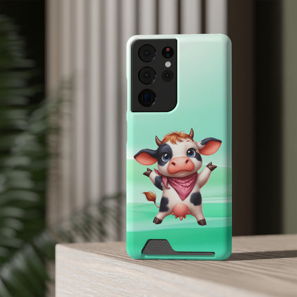 EnchantGuard Phone Case with Card Holder: Style Meets Functionality - Cow