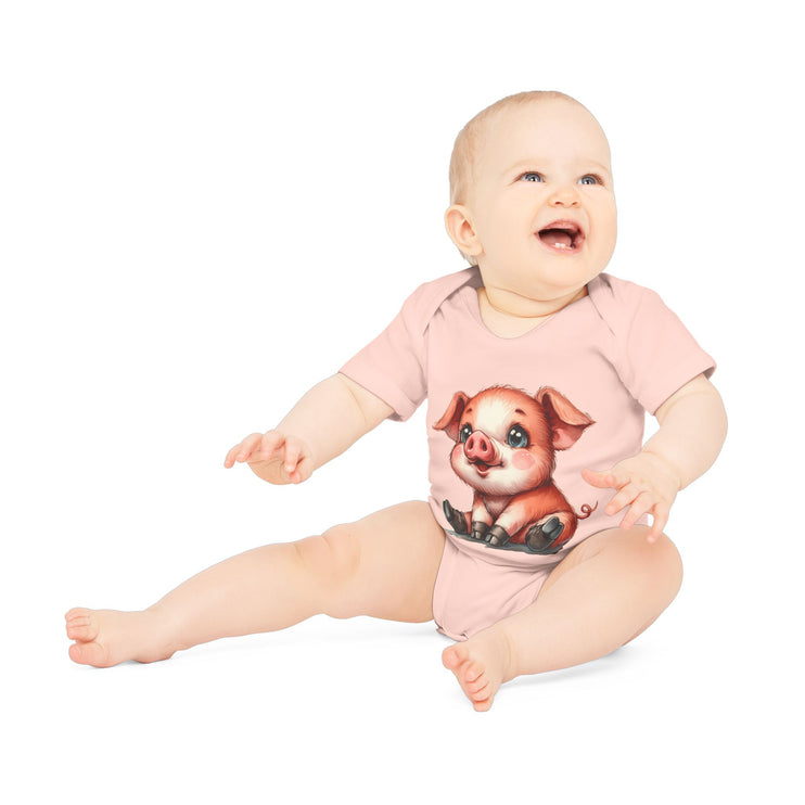 SnuggleNest Organic Baby Bodysuit (Short Sleeves) Pig