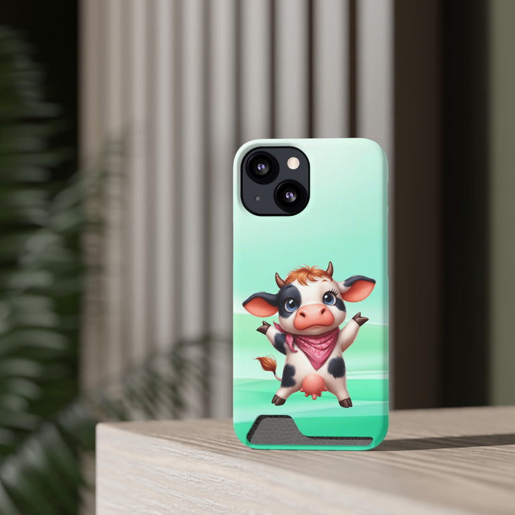 EnchantGuard Phone Case with Card Holder: Style Meets Functionality - Cow