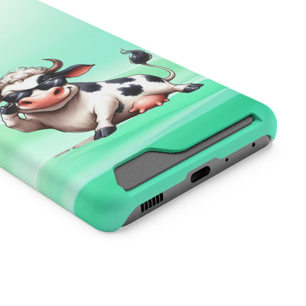 EnchantGuard Phone Case with Card Holder: Style Meets Functionality - Cow