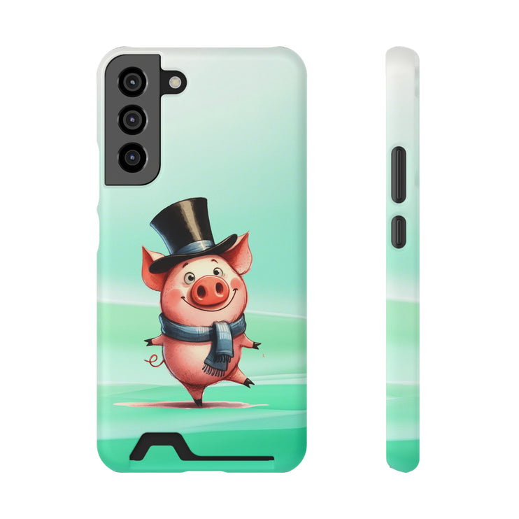 EnchantGuard Phone Case with Card Holder: Style Meets Functionality - Pig