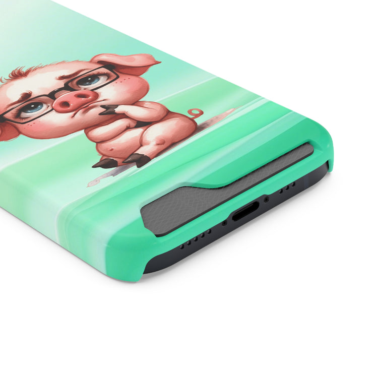 EnchantGuard Phone Case with Card Holder: Style Meets Functionality - Pig