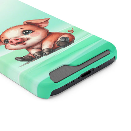 EnchantGuard Phone Case with Card Holder: Style Meets Functionality - Pig