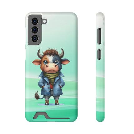 EnchantGuard Phone Case with Card Holder: Style Meets Functionality - Cow