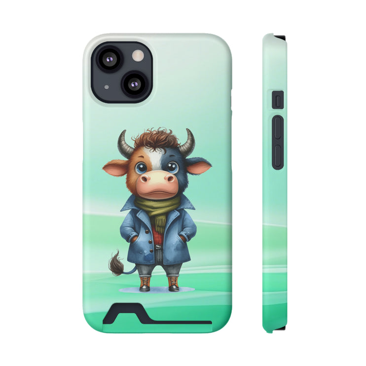 EnchantGuard Phone Case with Card Holder: Style Meets Functionality - Cow