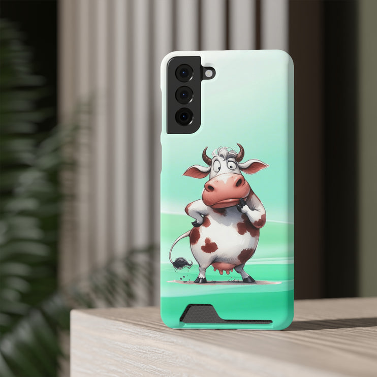 EnchantGuard Phone Case with Card Holder: Style Meets Functionality - Cow