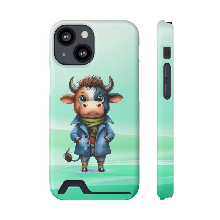 EnchantGuard Phone Case with Card Holder: Style Meets Functionality - Cow