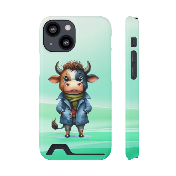 EnchantGuard Phone Case with Card Holder: Style Meets Functionality - Cow