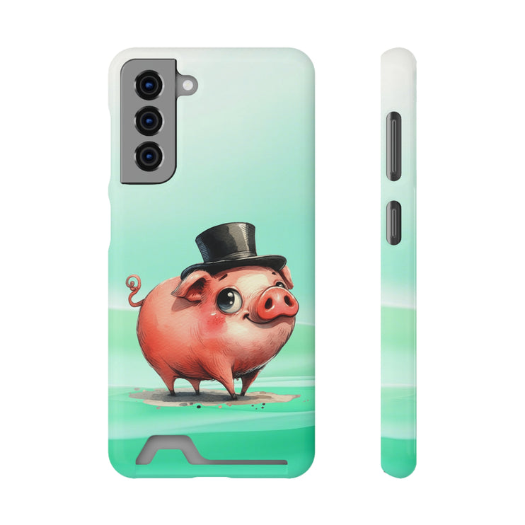 EnchantGuard Phone Case with Card Holder: Style Meets Functionality - Pig