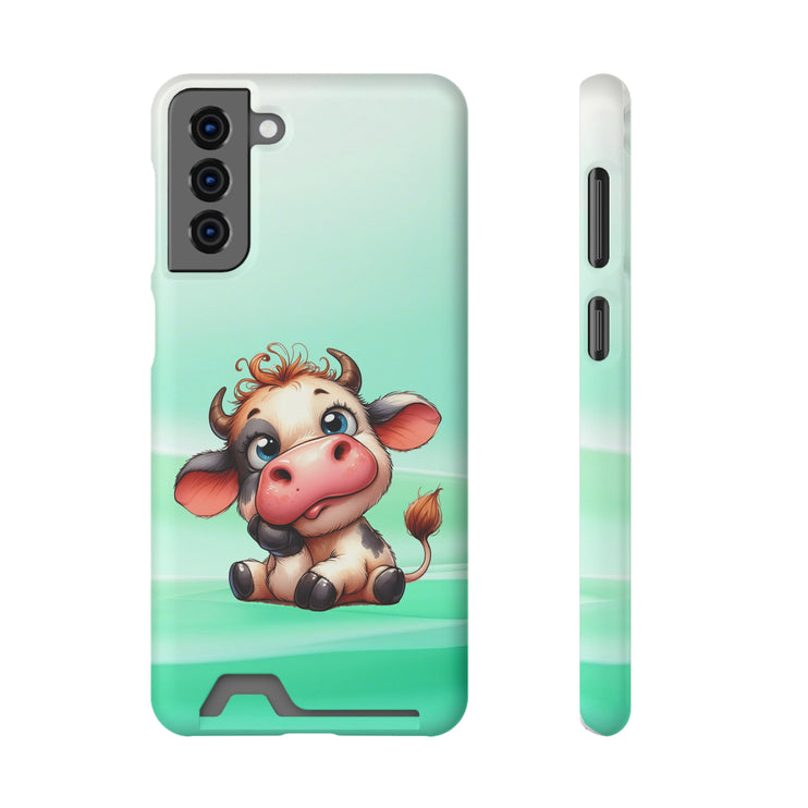 EnchantGuard Phone Case with Card Holder: Style Meets Functionality - Cow