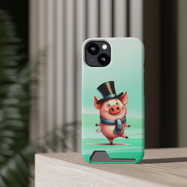 EnchantGuard Phone Case with Card Holder: Style Meets Functionality - Pig