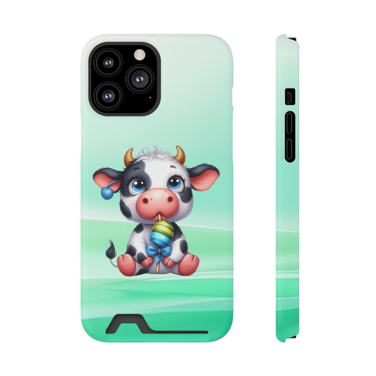 EnchantGuard Phone Case with Card Holder: Style Meets Functionality - Cow