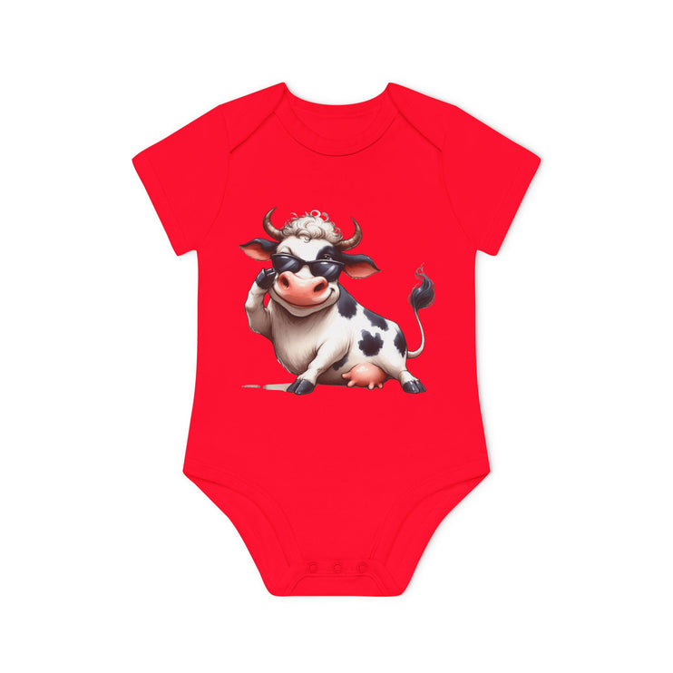 SnuggleNest Organic Baby Bodysuit (Short Sleeves) Cow