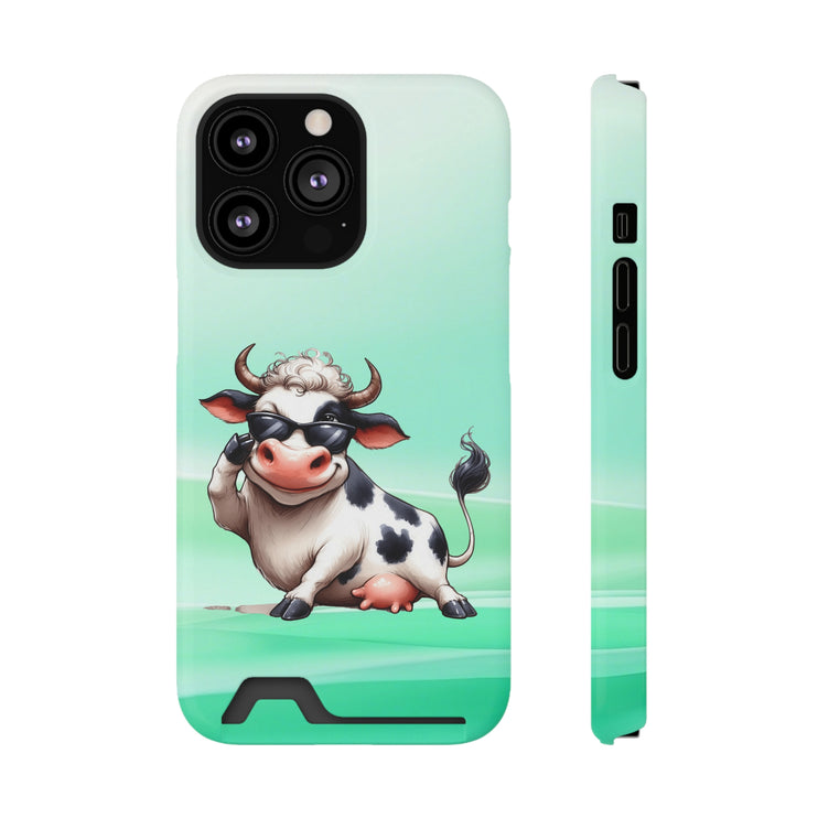 EnchantGuard Phone Case with Card Holder: Style Meets Functionality - Cow