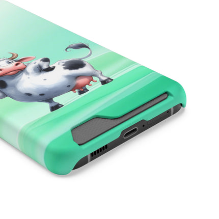 EnchantGuard Phone Case with Card Holder: Style Meets Functionality - Cow