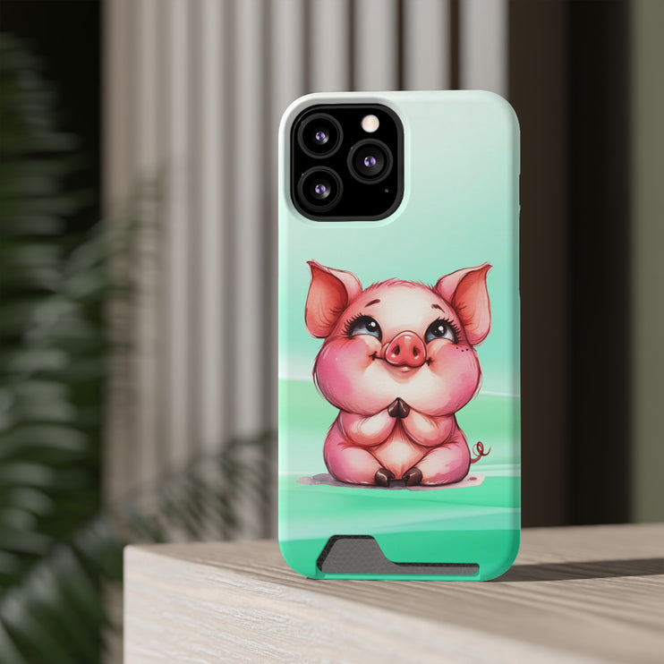 EnchantGuard Phone Case with Card Holder: Style Meets Functionality - Pig