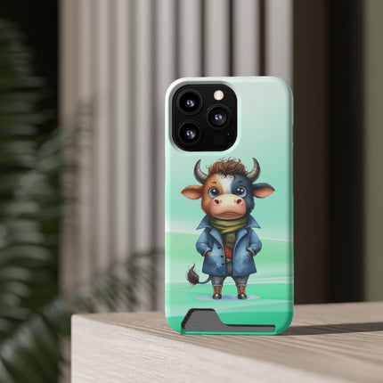 EnchantGuard Phone Case with Card Holder: Style Meets Functionality - Cow