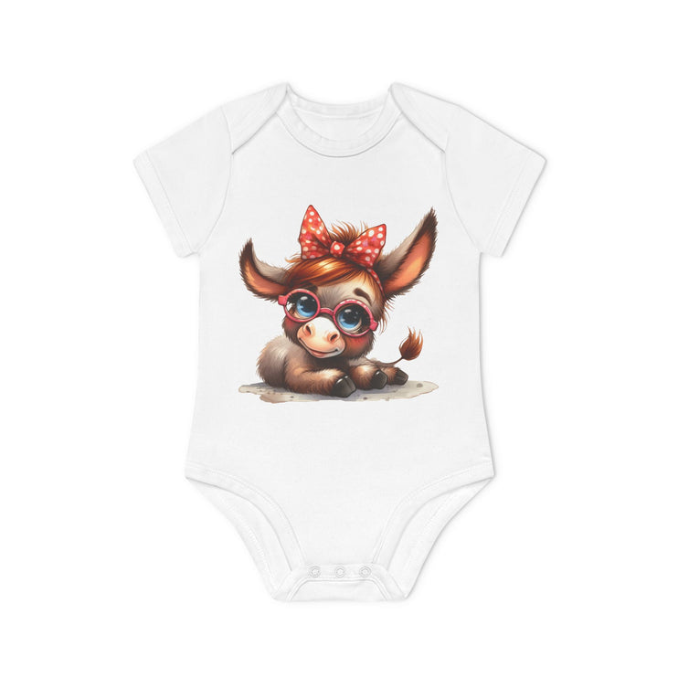 SnuggleNest Organic Baby Bodysuit (Short Sleeves) Donkey