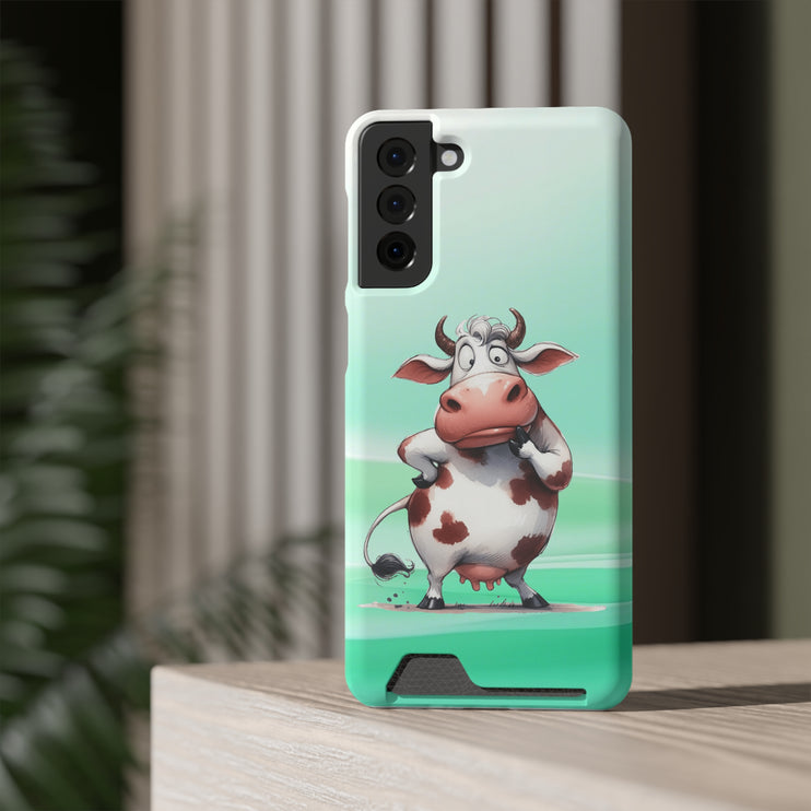 EnchantGuard Phone Case with Card Holder: Style Meets Functionality - Cow