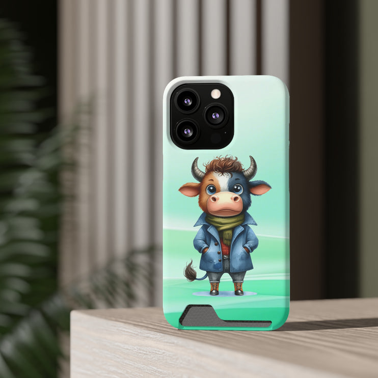 EnchantGuard Phone Case with Card Holder: Style Meets Functionality - Cow