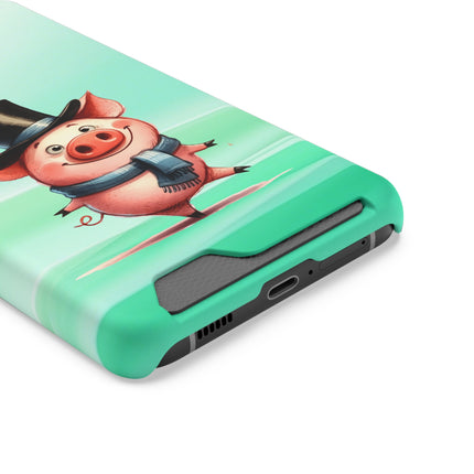 EnchantGuard Phone Case with Card Holder: Style Meets Functionality - Pig