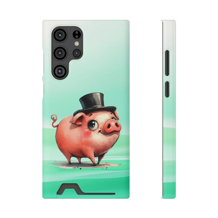 EnchantGuard Phone Case with Card Holder: Style Meets Functionality - Pig