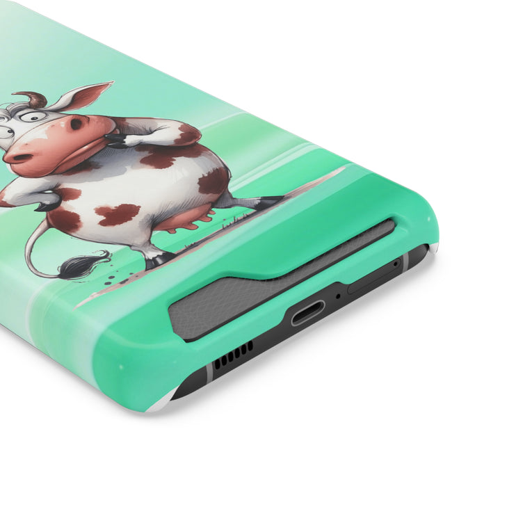 EnchantGuard Phone Case with Card Holder: Style Meets Functionality - Cow