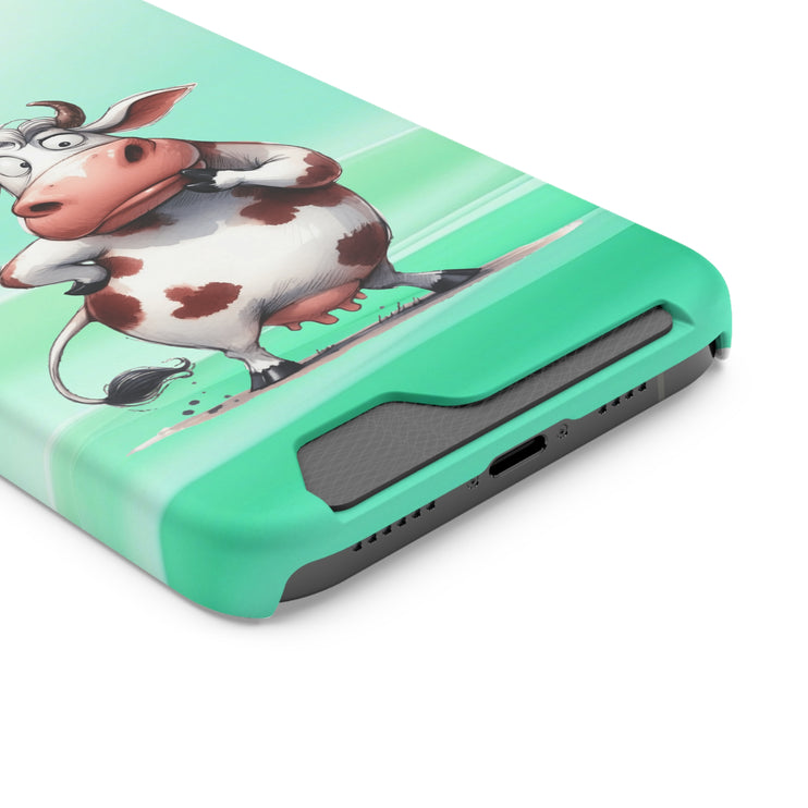 EnchantGuard Phone Case with Card Holder: Style Meets Functionality - Cow