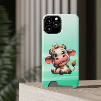 EnchantGuard Phone Case with Card Holder: Style Meets Functionality - Cow