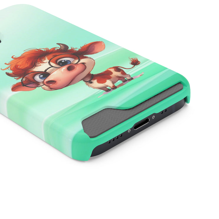 EnchantGuard Phone Case with Card Holder: Style Meets Functionality - Cow