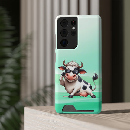 EnchantGuard Phone Case with Card Holder: Style Meets Functionality - Cow