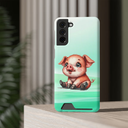 EnchantGuard Phone Case with Card Holder: Style Meets Functionality - Pig