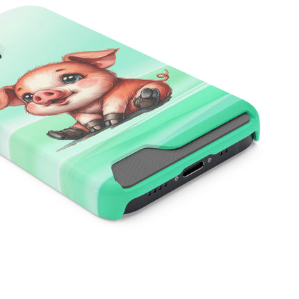 EnchantGuard Phone Case with Card Holder: Style Meets Functionality - Pig