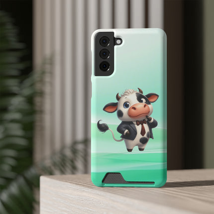 EnchantGuard Phone Case with Card Holder: Style Meets Functionality - Cow