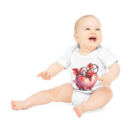 SnuggleNest Organic Baby Bodysuit (Short Sleeves) Pig