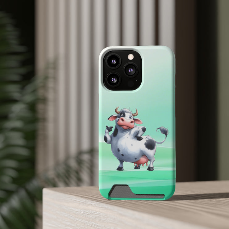 EnchantGuard Phone Case with Card Holder: Style Meets Functionality - Cow