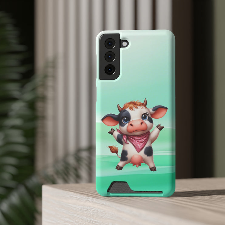 EnchantGuard Phone Case with Card Holder: Style Meets Functionality - Cow