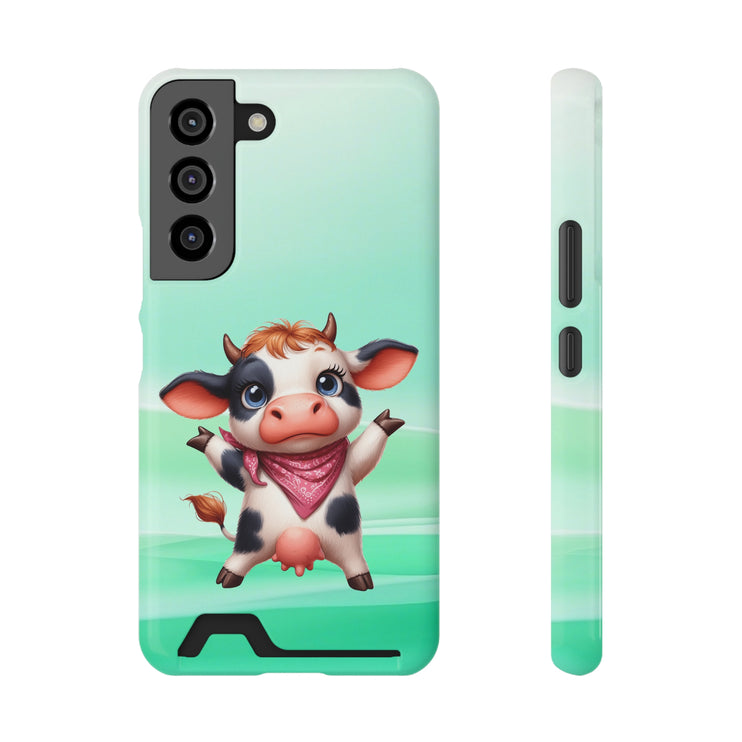 EnchantGuard Phone Case with Card Holder: Style Meets Functionality - Cow