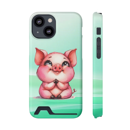 EnchantGuard Phone Case with Card Holder: Style Meets Functionality - Pig