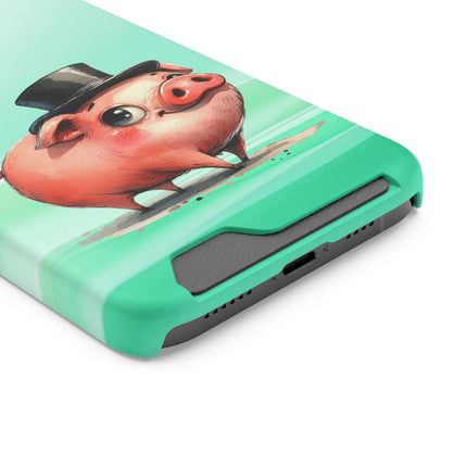 EnchantGuard Phone Case with Card Holder: Style Meets Functionality - Pig